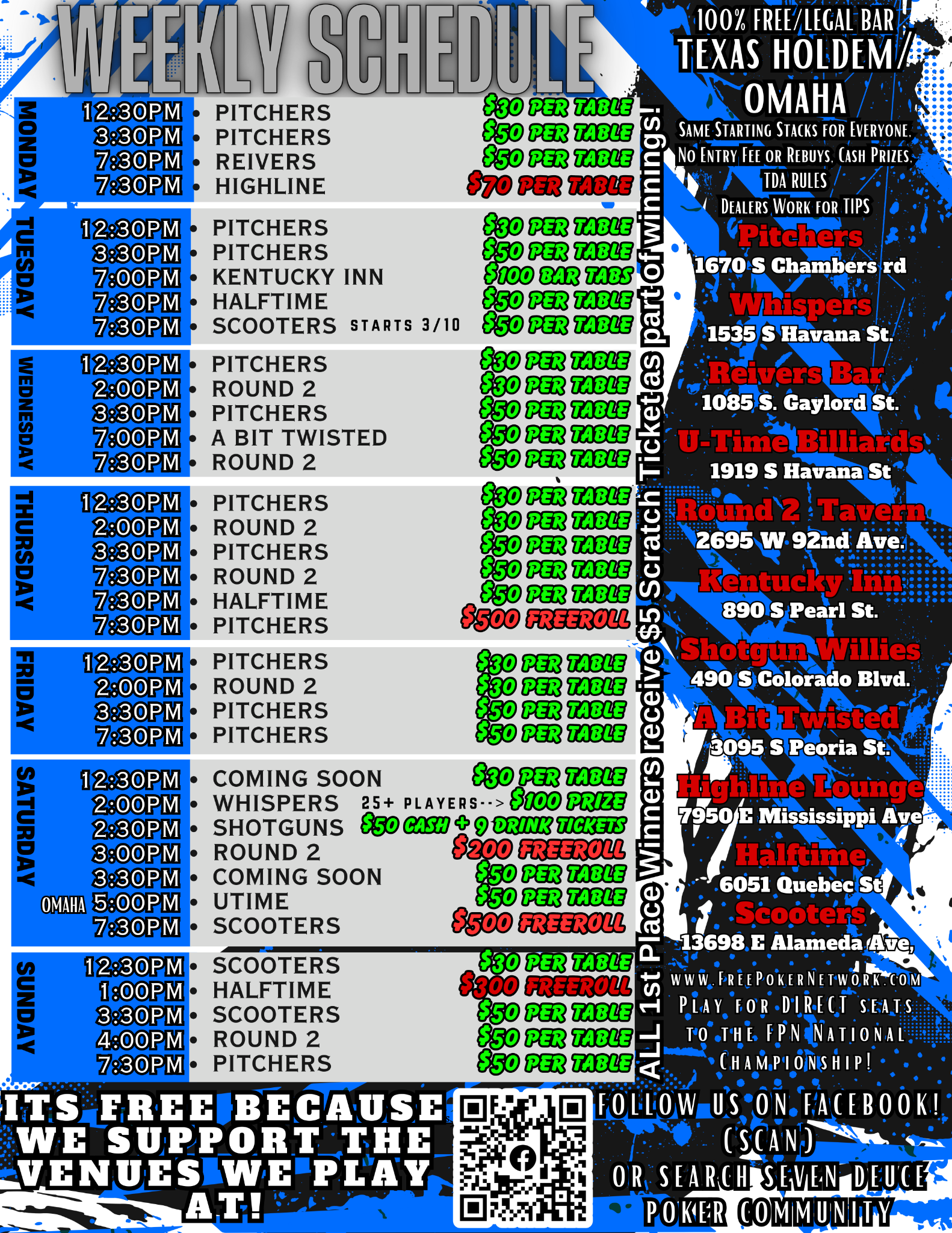 Seven Deuce weekly schedule flyer reference